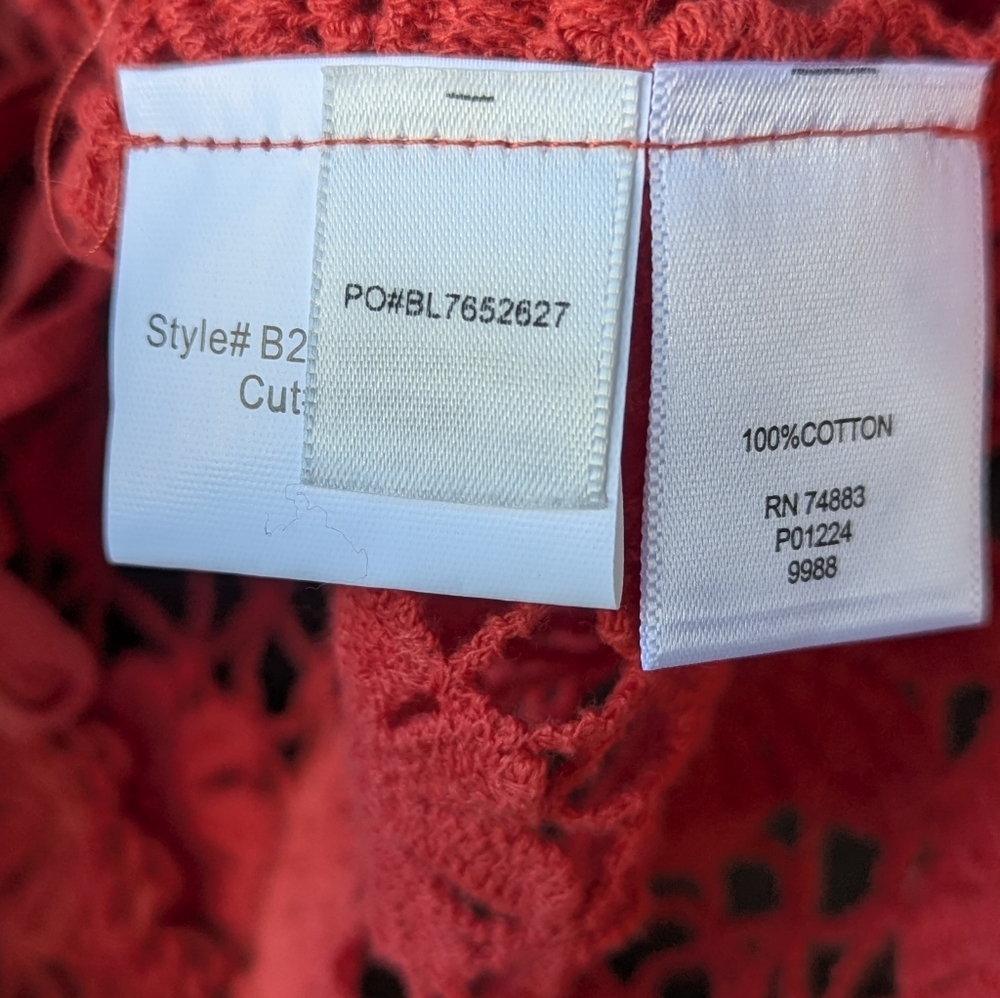 Vicki Wayne Coral Orange Floral Crochet Front Tie Cropped Cardigan Medium Boho - Picture 5 of 10